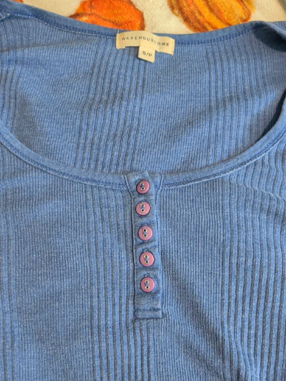 Warehouse One Blue Ribbed Scoop-Neck Henley - Picture 4 of 4